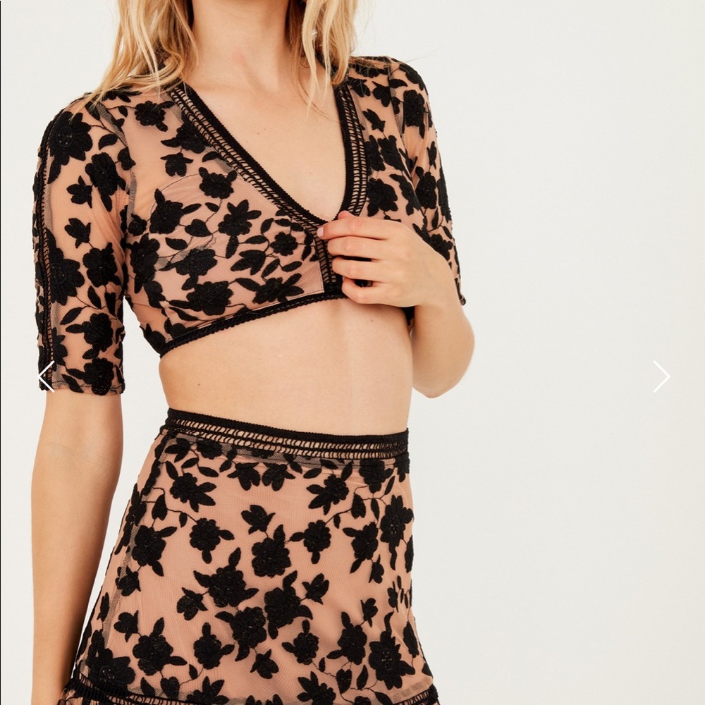 For Love & Lemons Temecula black lace crop top